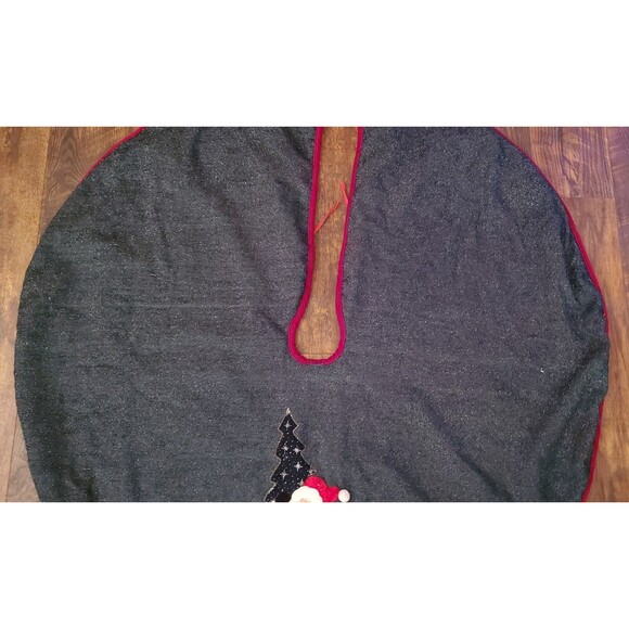Santa Snowman Christmas Tree Skirt Green Sparkly 43" Primitive Vtg Y2K Applique - Picture 6 of 9